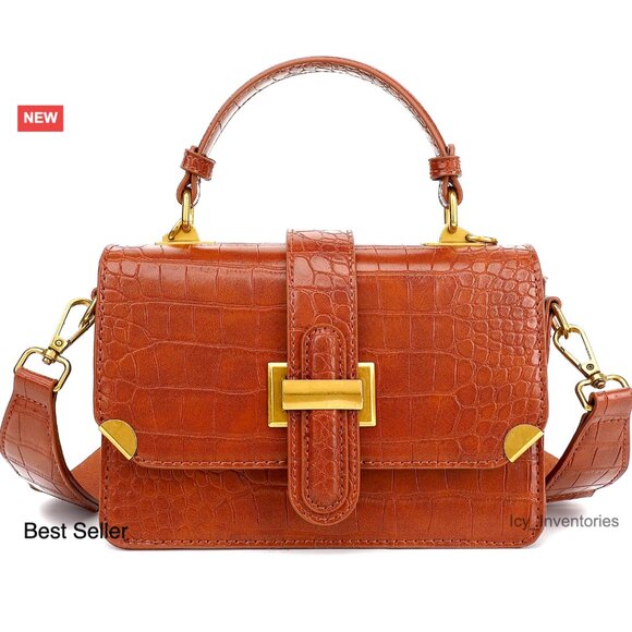 Handbags - Leather Crossbody Bag with Adjustable Strap, Top Handle